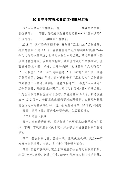 2018年全市五水共治工作情况汇报