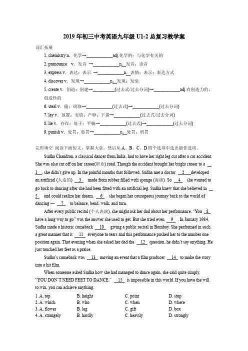 人教新目标2019年初三中考英语九年级U1-2总复习教学案