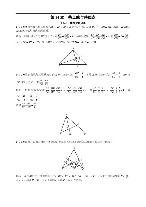 人教版初中数学《第14章共点线与共线点》竞赛专题复习含答案