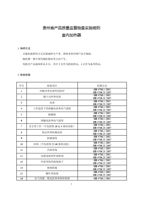 2020贵州省产品质量监督抽查实施细则(室内加热器)