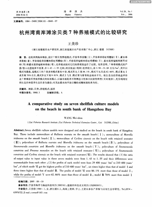 杭州湾南岸滩涂贝类7种养殖模式的比较研究
