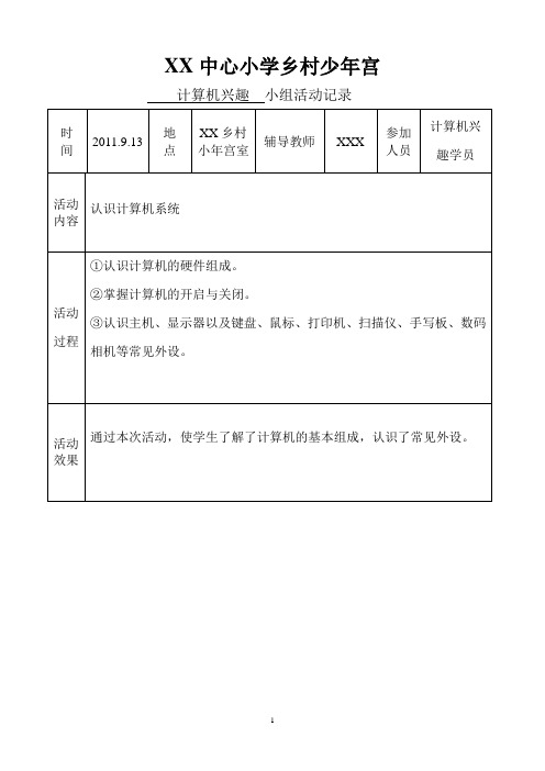 乡村少年宫计算机兴趣小组记录(一学年)