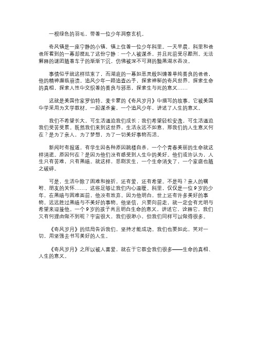 奇风岁月读书笔记600字