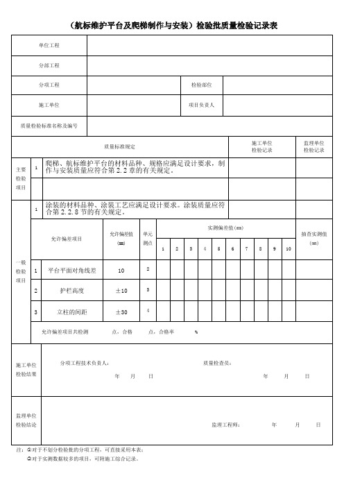 (航标维护平台及爬梯制作与安装)检验批质量检验记录表