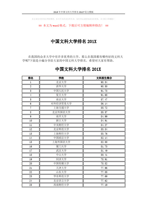 2019年中国文科大学排名201X-范文模板 (4页)