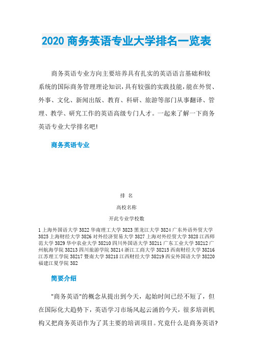 2020商务英语专业大学排名一览表