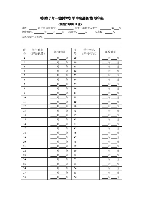 6、学生离校签字表