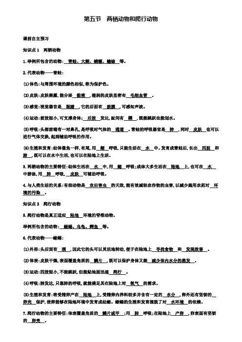 2018年秋八年级生物上册5.1.5两栖动物和爬行动物学案(附2套试卷)