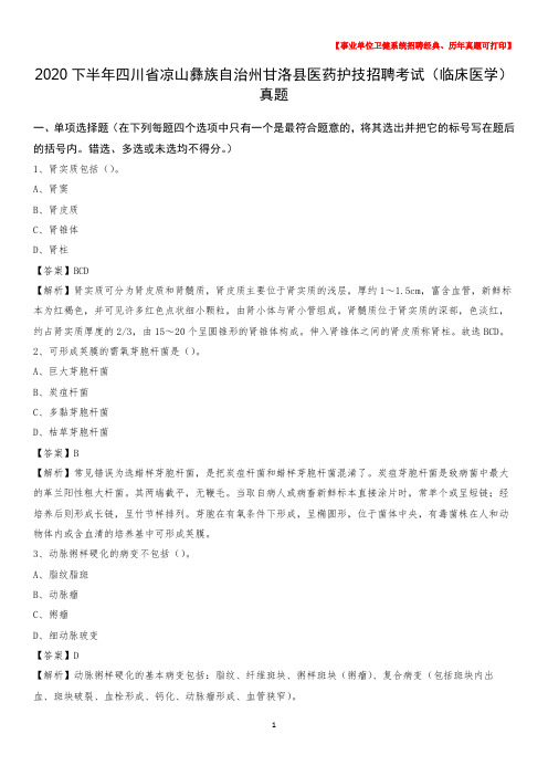 2020下半年四川省凉山彝族自治州甘洛县医药护技招聘考试(临床医学)真题