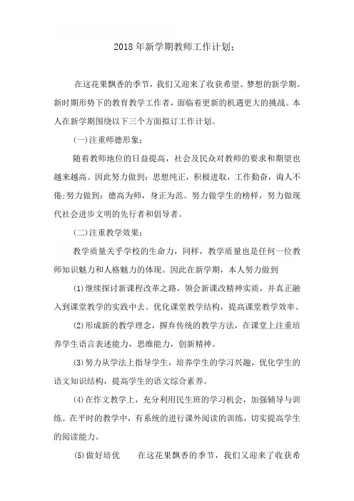2018年新学期教师工作计划