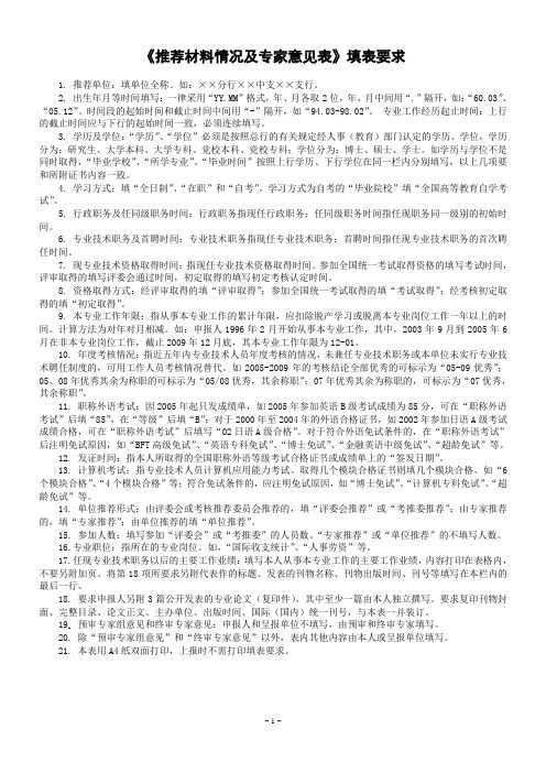 2015年推荐材料情况及专家意见表