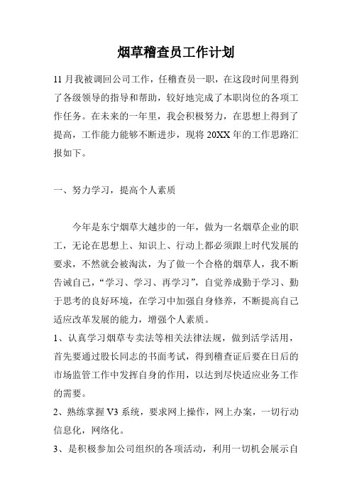 烟草稽查员工作计划