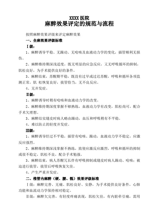 XXXX医院麻醉效果评定的规范与流程