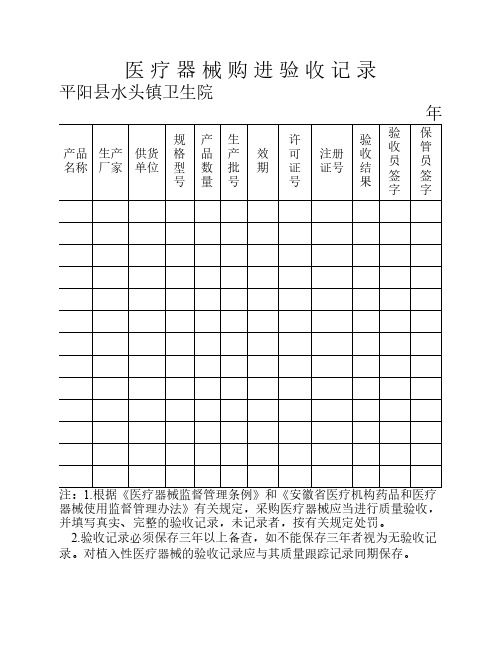 医疗器械购进验收记录(卫生院)