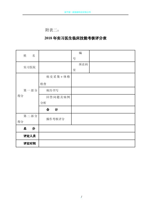 实习、住院医师规范化培训临床技能考核评分表