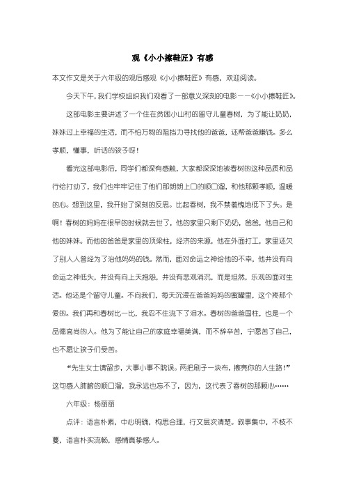 小学六年级观后感：观《小小擦鞋匠》有感