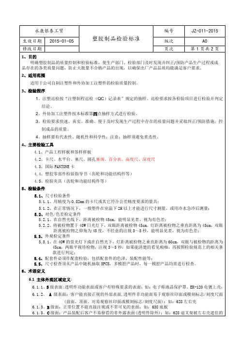 JZ-011塑料制品检验标准