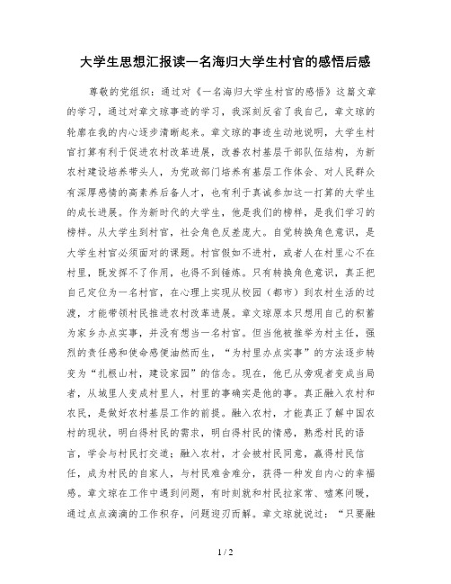 大学生思想汇报读一名海归大学生村官的感悟后感