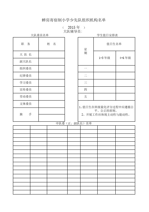 少先队组织机构名单