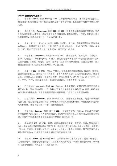 世界最著名的60位哲学家简介