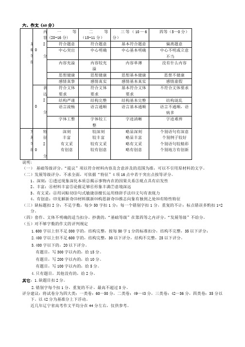 高考语文作文评分标准