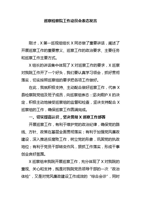 巡察检察院工作动员会表态发言