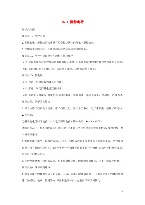 2020_2021学年九年级物理全册15.1两种电荷精讲精练含解析新版新人教版