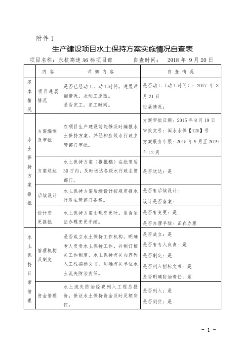 第三季度生产建设项目水土保持方案实施情况自查表及水土保持措施实施影像集