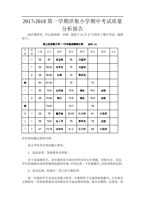 洪集小学成绩分析报告