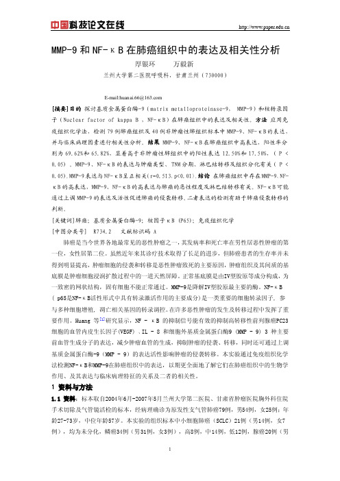 MMP-9和NF-κB在肺癌组织中的表达及相关性分析