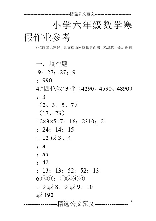 小学六年级数学寒假作业参考