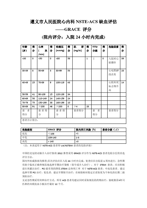 GRACE评分表