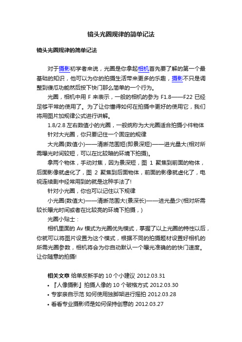 镜头光圈规律的简单记法