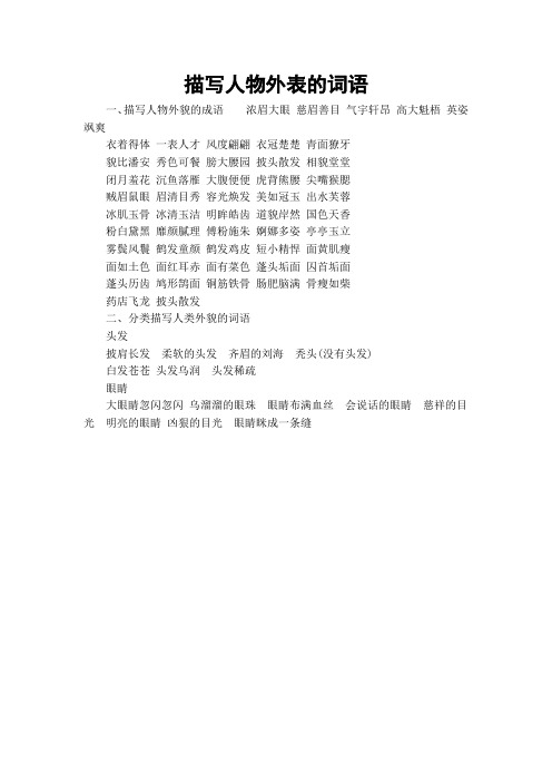描写人物外表的词语