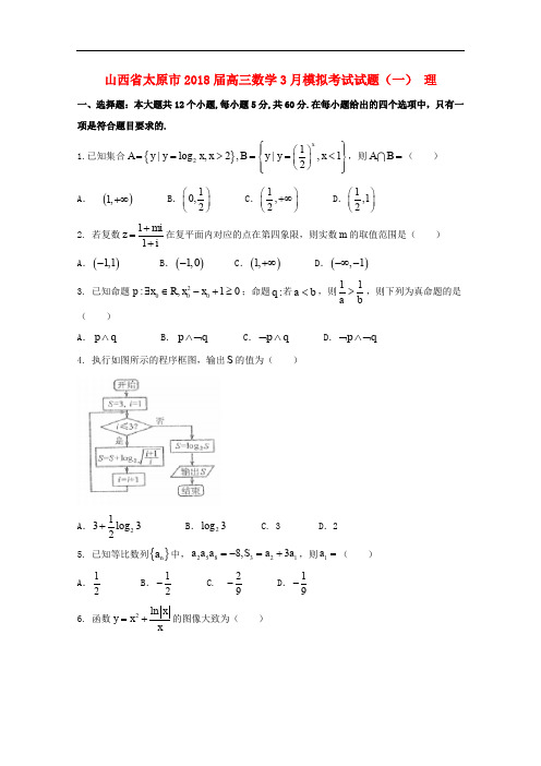山西省太原市高三数学3月模拟考试试题(一) 理
