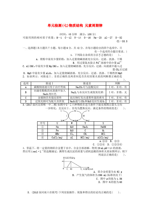 2019版高考化学一轮复习单元检测七物质结构元素周期律