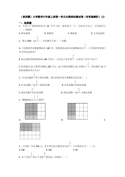 (典型题)小学数学六年级上册第一单元分数乘法测试卷(含答案解析)(1)