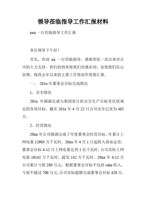 领导莅临指导工作汇报材料