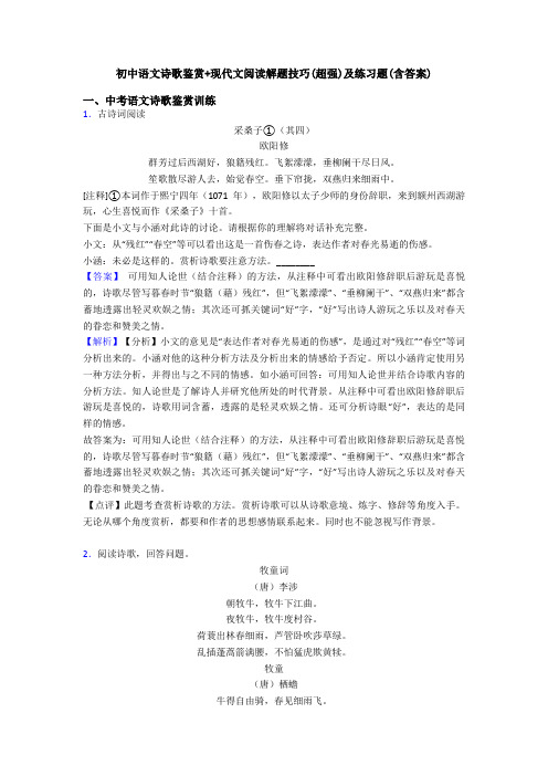 初中语文诗歌鉴赏+现代文阅读解题技巧(超强)及练习题(含答案)