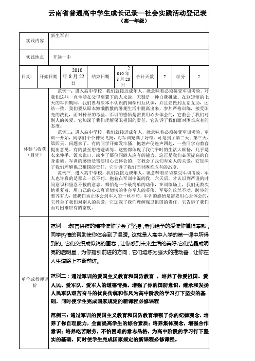 云南省普通高中学生成长记录—社会实践活动登记表-图文