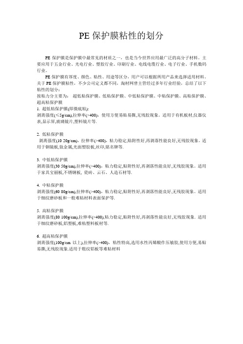 PE保护膜粘性的划分
