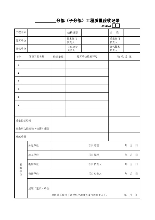 2、分部(子分部)工程质量验收记录