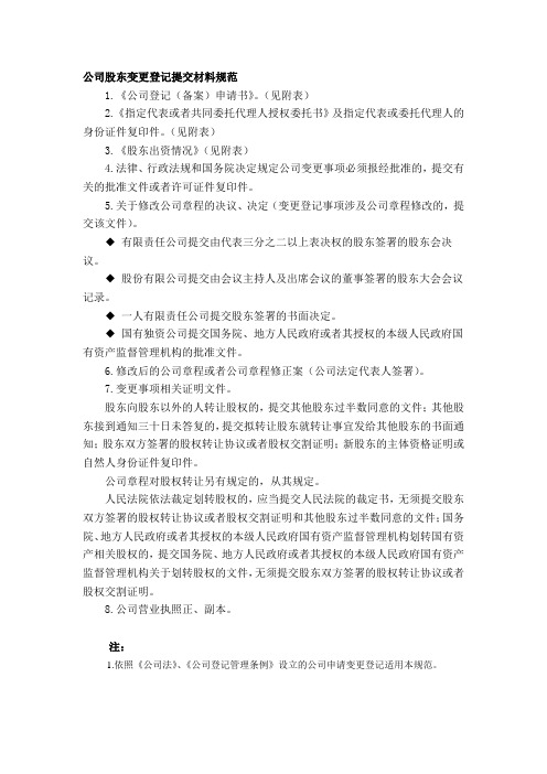 公司股东变更登记提交材料规范