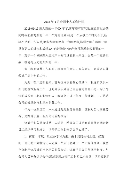 2018年1月公司个人工作计划
