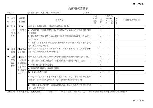 管理部内部稽核表样板