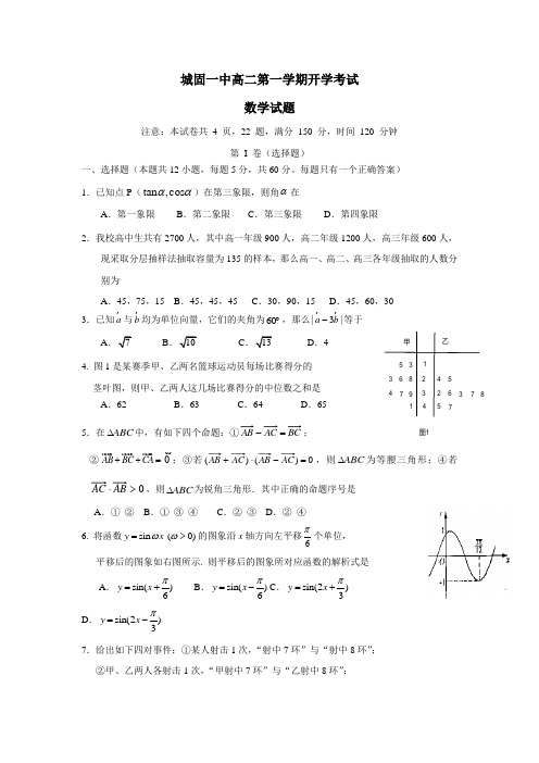 18—19学年上学期高二开学考试数学试题(附答案)