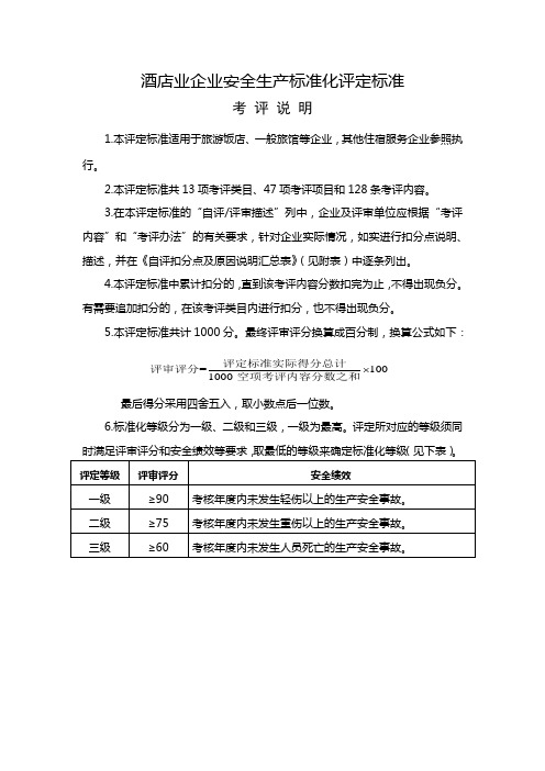 酒店安全生产标准化评定标准