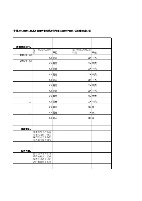 中国_70134100_铅晶质玻璃制餐桌或厨房用器皿(2003-2013)进口量及进口额