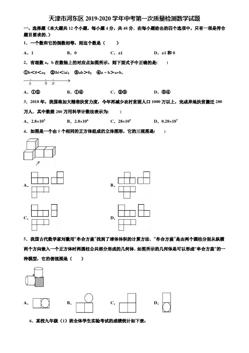 天津市河东区2019-2020学年中考第一次质量检测数学试题含解析