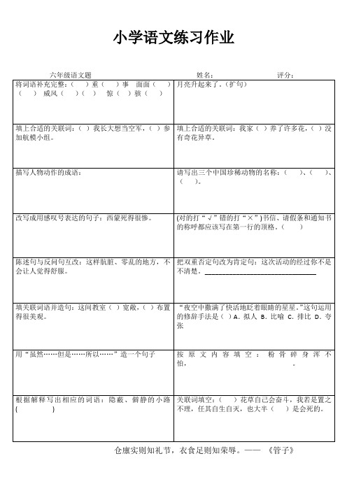 六年级语文课课通训练IV (12)